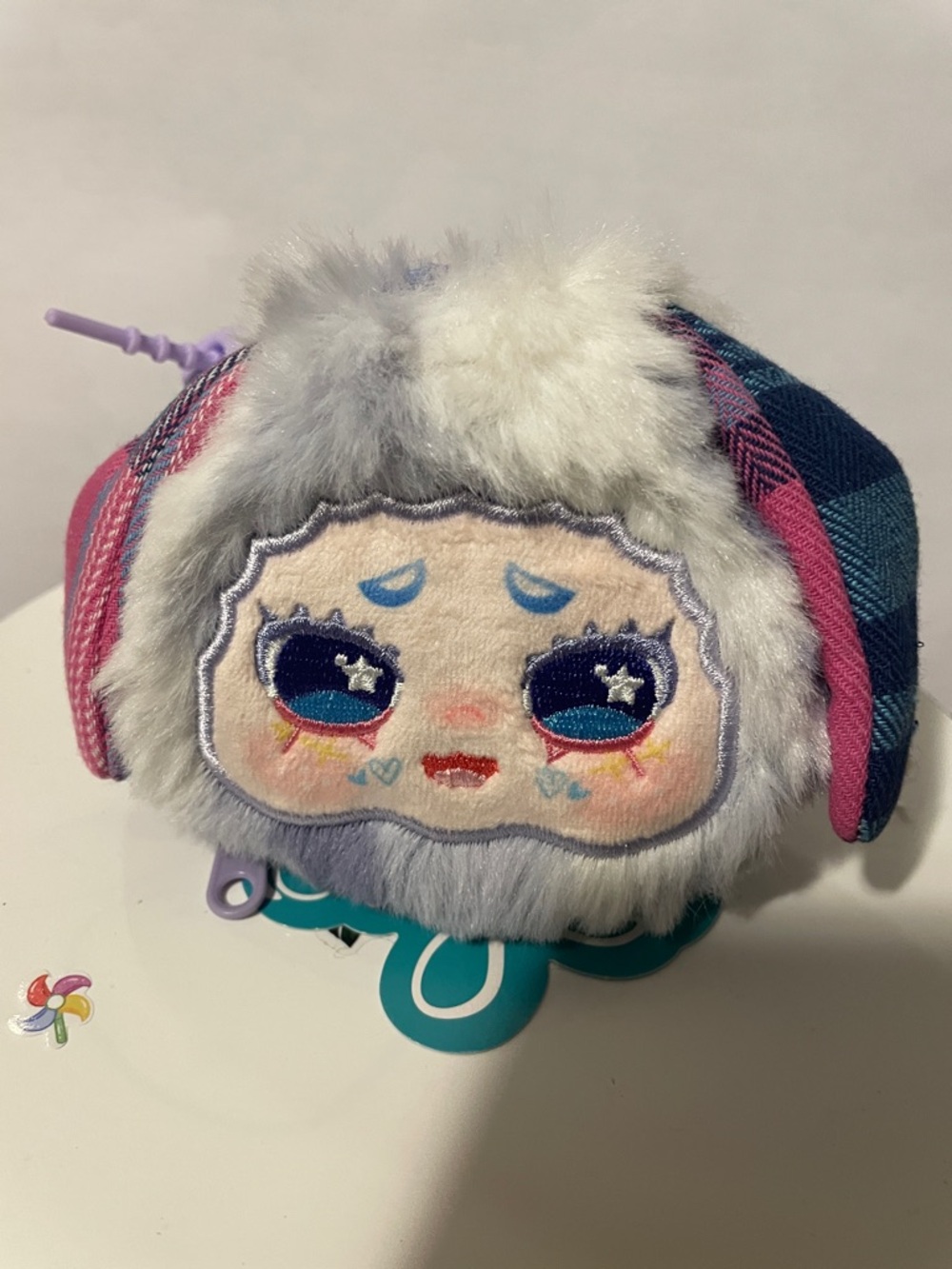 Plush Crying Doll Keychain - Purple, Pink, Teal